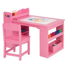 Art Table and Chairs Set, Wooden Activity Desk with Large Storage, Multi-Functional Art Desk