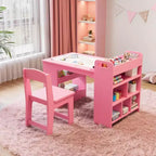 Table et chaises d'activités pour enfants, bureau d'activités en bois avec grand espace de rangement, bureau artistique multifonctionnel