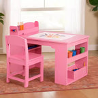 Table et chaises d'activités pour enfants, bureau d'activités en bois avec grand espace de rangement, bureau artistique multifonctionnel
