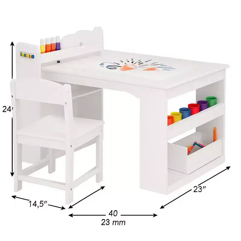 Table et chaises d'activités pour enfants, bureau d'activités en bois avec grand espace de rangement, bureau artistique multifonctionnel
