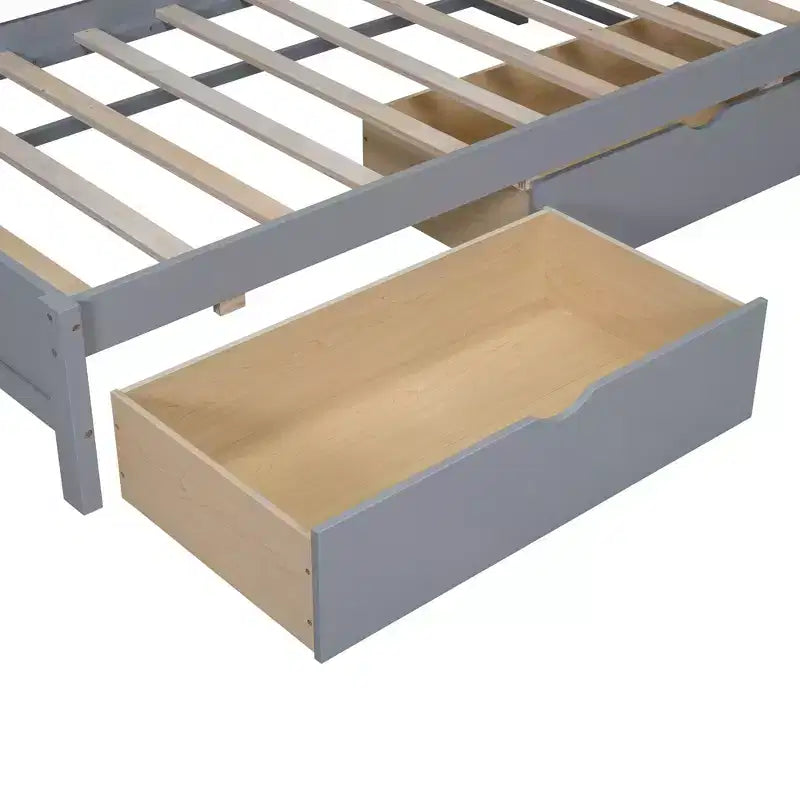 Lit de repos avec bibliothèque en L et 2 tiroirs, lit de jour en bois avec étagère de rangement et ports de chargement USB
