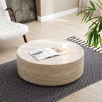 Round Fiberglass Drum Coffee Table, Modern Centerpiece, No Assembly Needed, for Living Room or Office
