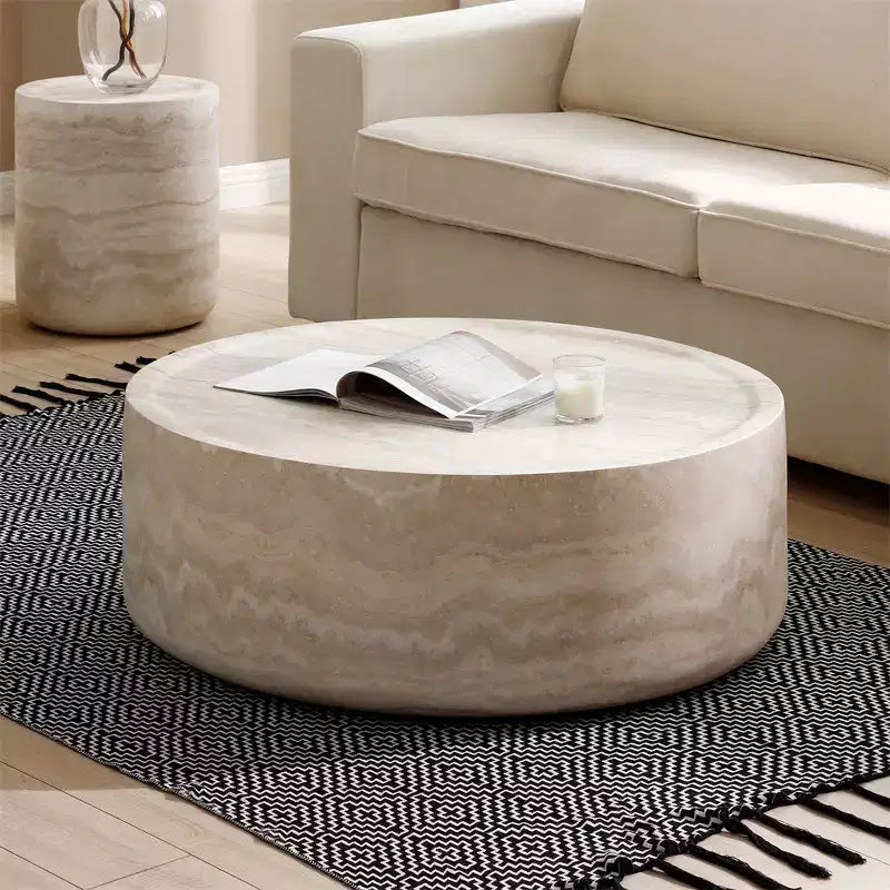 Table basse ronde en fibre de verre, Pièce maîtresse moderne, Aucun assemblage requis, Pour salon ou bureau