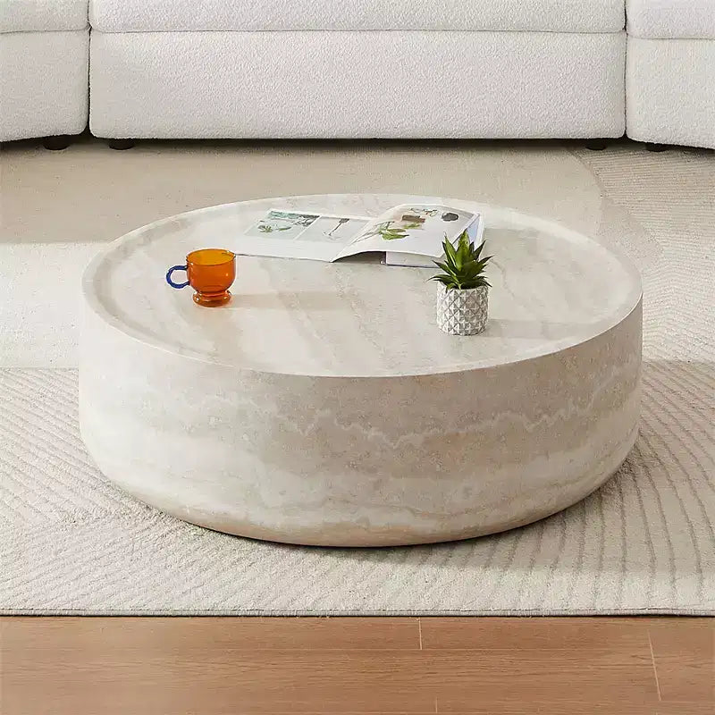 Table basse ronde en fibre de verre, Pièce maîtresse moderne, Aucun assemblage requis, Pour salon ou bureau