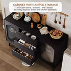 Bahut-buffet avec portes en verre cannelé et tiroirs de rangement, Armoire moderne pour salle à manger ou salon, Solution de rangement élégante