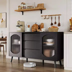 Bahut-buffet avec portes en verre cannelé et tiroirs de rangement, Armoire moderne pour salle à manger ou salon, Solution de rangement élégante