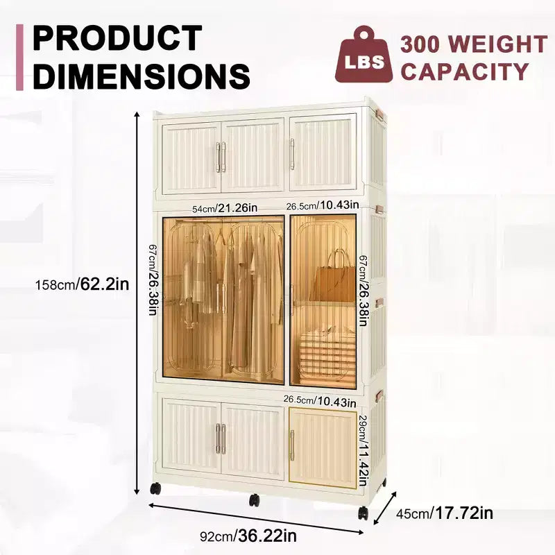 Armoire Portable avec 9 Portes Magnétiques et Tringle | Organisateur de Rangement à 9 Cubes pour Vêtements de Bébé | Comprend 6 Cintres, Commode Blanche pour Chambre d'Enfant