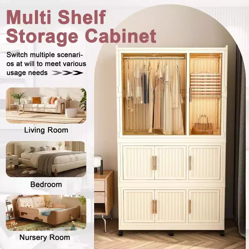 Armoire Portable avec 9 Portes Magnétiques et Tringle | Organisateur de Rangement à 9 Cubes pour Vêtements de Bébé | Comprend 6 Cintres, Commode Blanche pour Chambre d'Enfant