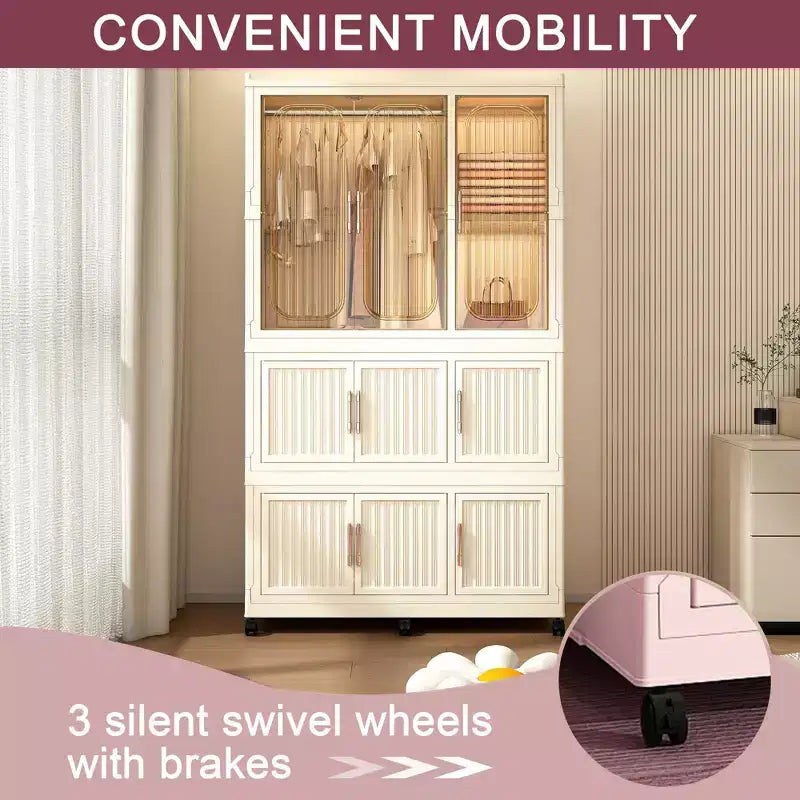 Armoire Portable avec 9 Portes Magnétiques et Tringle | Organisateur de Rangement à 9 Cubes pour Vêtements de Bébé | Comprend 6 Cintres, Commode Blanche pour Chambre d'Enfant