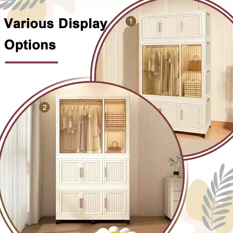 Armoire Portable avec 9 Portes Magnétiques et Tringle | Organisateur de Rangement à 9 Cubes pour Vêtements de Bébé | Comprend 6 Cintres, Commode Blanche pour Chambre d'Enfant
