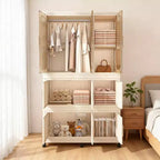 Armoire Portable avec 9 Portes Magnétiques et Tringle | Organisateur de Rangement à 9 Cubes pour Vêtements de Bébé | Comprend 6 Cintres, Commode Blanche pour Chambre d'Enfant