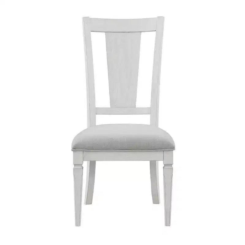 Chaise de salle à manger latérale de 24 pouces, lin gris clair, cadre en bois blanc