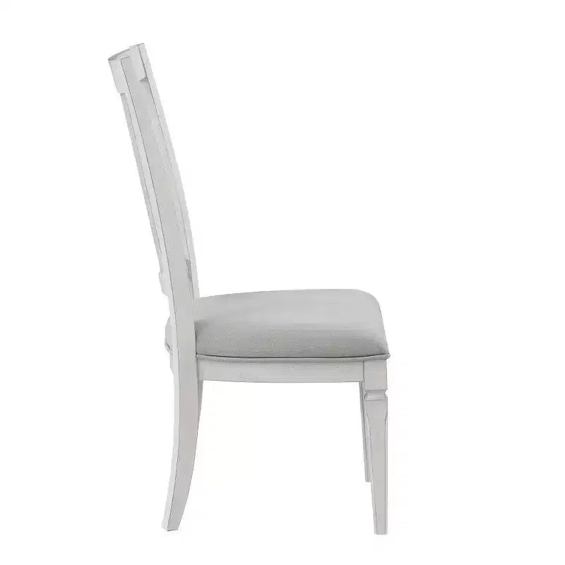 Chaise de salle à manger latérale de 24 pouces, lin gris clair, cadre en bois blanc