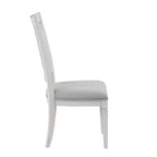 Chaise de salle à manger latérale de 24 pouces, lin gris clair, cadre en bois blanc
