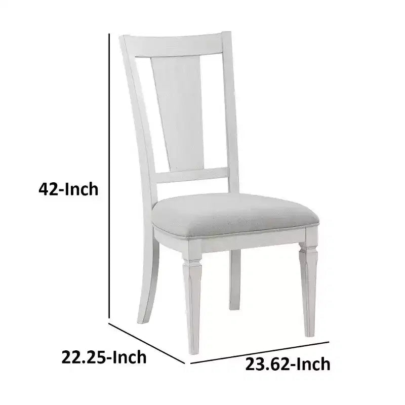 Chaise de salle à manger latérale de 24 pouces, lin gris clair, cadre en bois blanc