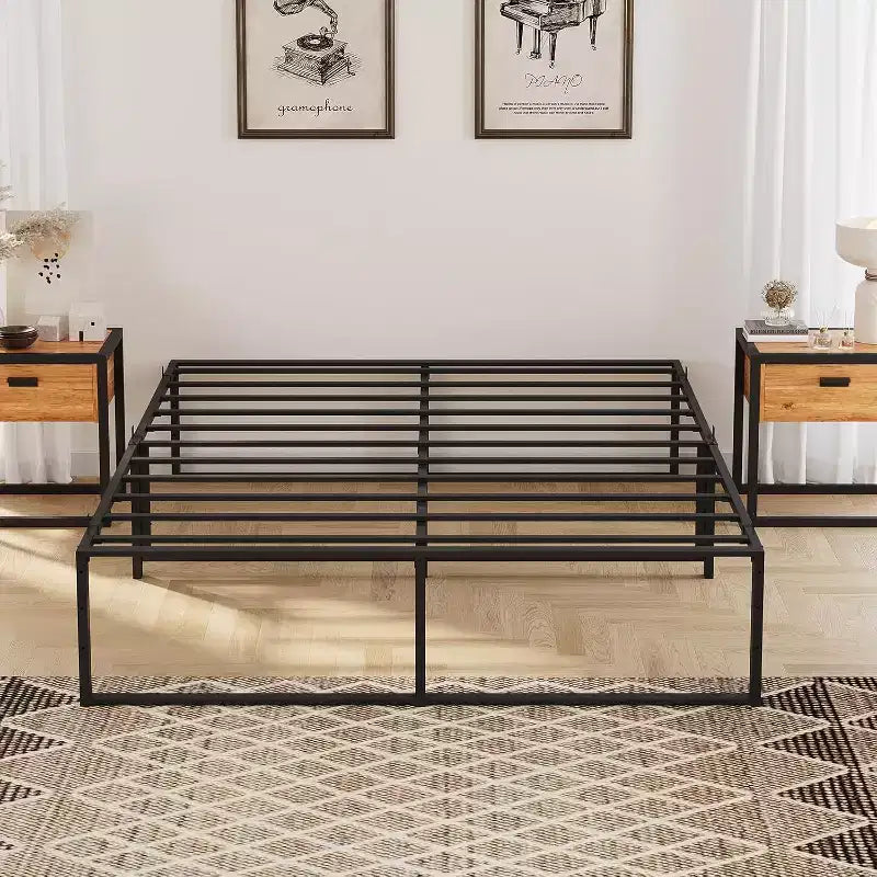 Metal Bed Frame - Heavy Duty Platform Bed Frame with Storage, Steel Supports, No Box Spring Required, Easy Assembly, Noiseless, Black