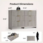 Commode à 6 tiroirs, boîte en bois à fente arrondie pour tiroirs, meuble TV coiffeuse et étagère de rangement pour chambre et couloir, gris