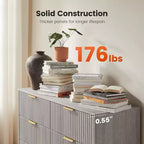 Commode à 6 tiroirs, boîte en bois à fente arrondie pour tiroirs, meuble TV coiffeuse et étagère de rangement pour chambre et couloir, gris