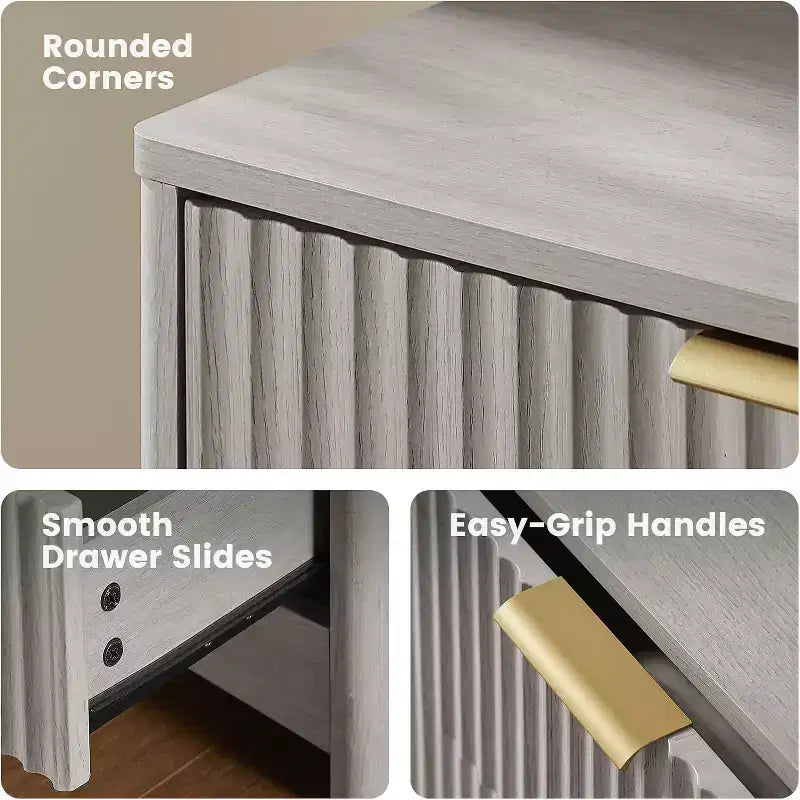 Commode à 6 tiroirs, boîte en bois à fente arrondie pour tiroirs, meuble TV coiffeuse et étagère de rangement pour chambre et couloir, gris