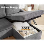 Canapé-lit 81, canapé d'angle en L avec lit gigogne, dossier inclinable, méridienne de rangement réversible, ports USB