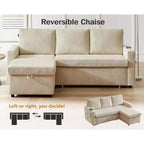 Canapé-lit 81, canapé d'angle en L avec lit gigogne, dossier inclinable, méridienne de rangement réversible, ports USB