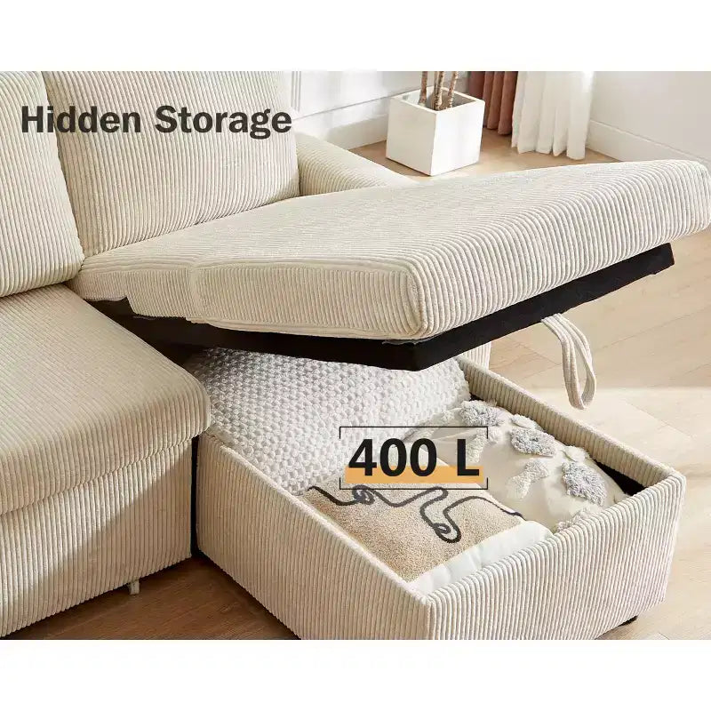 Canapé-lit 81, canapé d'angle en L avec lit gigogne, dossier inclinable, méridienne de rangement réversible, ports USB