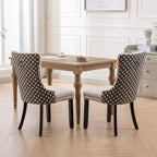 High Backrest Velvet Upholstered Dining Chairs Set of 2 with Wood Legs
