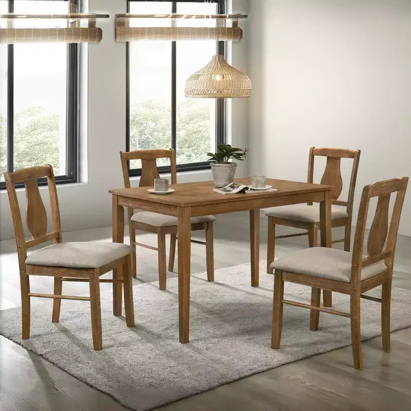 GDFStudio Munro Fabric and Rubberwood 5 Piece Dining Set with Padded Chairs
