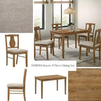 Ensemble de salle à manger 5 pièces en tissu et hévéa avec chaises rembourrées