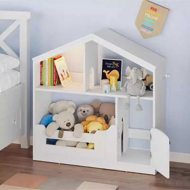 Étagère à Livres Polyvalente à 3 Niveaux pour Enfants avec Lumière à Détecteur de Mouvement - Organisateur de Rangement en Bois pour Jouets avec Dispositif Anti-basculement