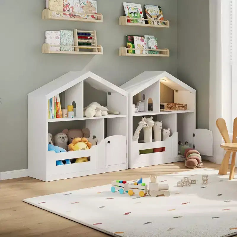 Étagère à Livres Polyvalente à 3 Niveaux pour Enfants avec Lumière à Détecteur de Mouvement - Organisateur de Rangement en Bois pour Jouets avec Dispositif Anti-basculement