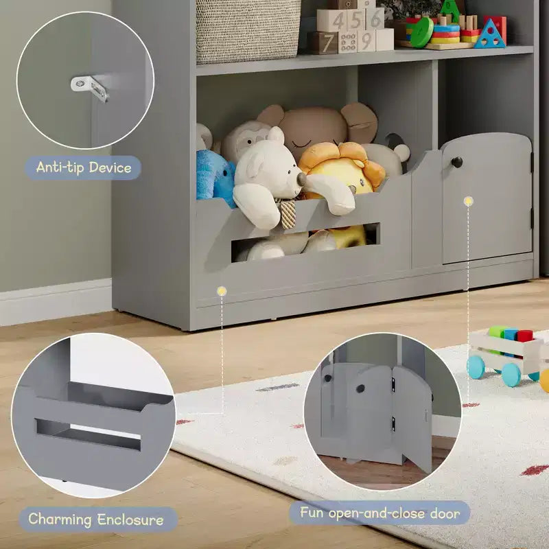 Étagère à Livres Polyvalente à 3 Niveaux pour Enfants avec Lumière à Détecteur de Mouvement - Organisateur de Rangement en Bois pour Jouets avec Dispositif Anti-basculement