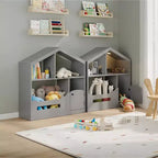 Étagère à Livres Polyvalente à 3 Niveaux pour Enfants avec Lumière à Détecteur de Mouvement - Organisateur de Rangement en Bois pour Jouets avec Dispositif Anti-basculement