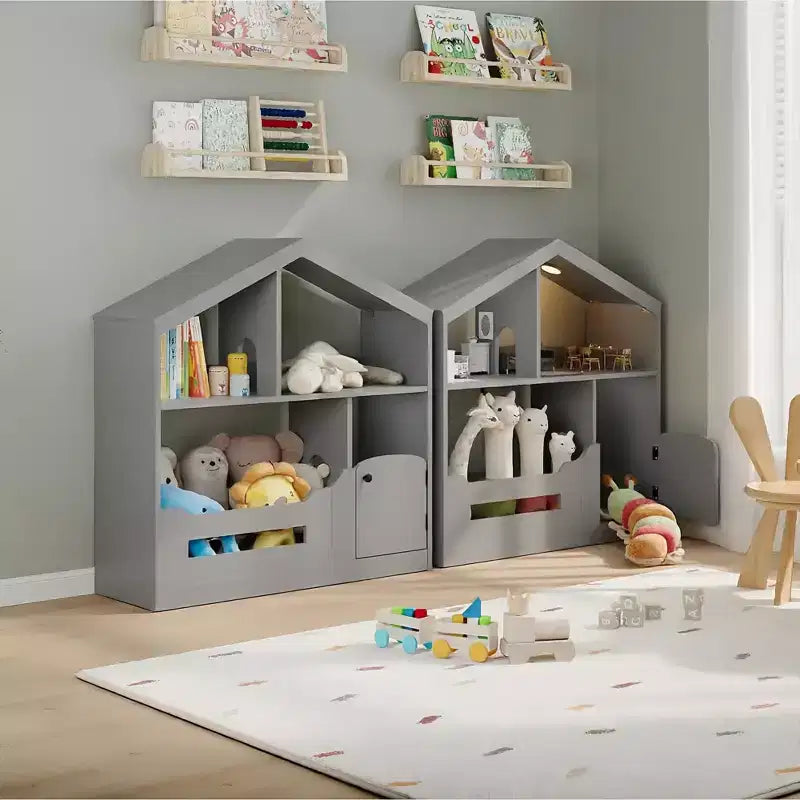 Étagère à Livres Polyvalente à 3 Niveaux pour Enfants avec Lumière à Détecteur de Mouvement - Organisateur de Rangement en Bois pour Jouets avec Dispositif Anti-basculement