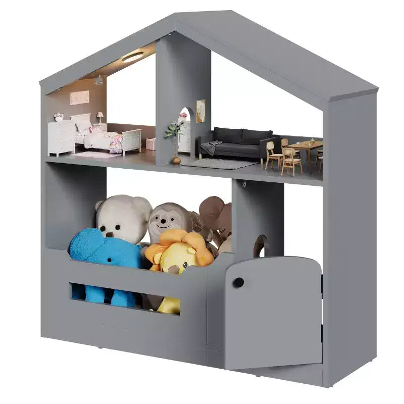 GustoWave Versatile 3-Tier Kids Bookshelf w/Motion Sensor Light - Wooden Toy Storage Organizer w/Anti-tip Device