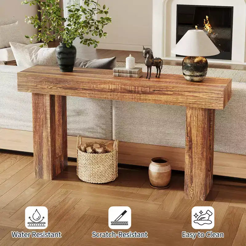 Console étroite et longue de 63 pouces, table d'entrée en bois de style ferme pour couloir, salon, derrière un canapé, table d'appoint industrielle pour une décoration moderne et rustique
