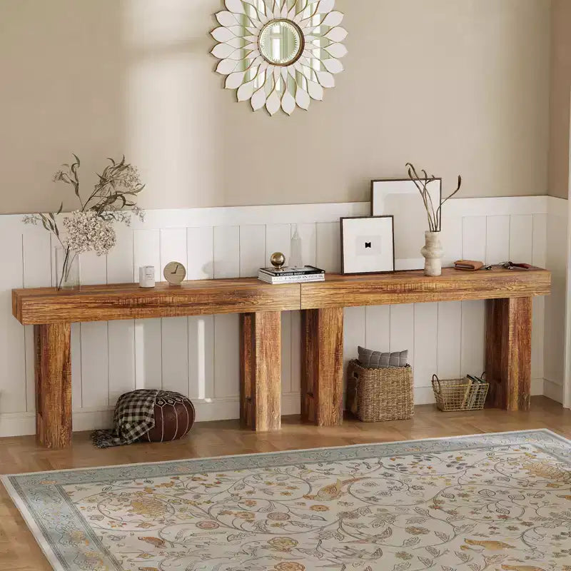 Console étroite et longue de 63 pouces, table d'entrée en bois de style ferme pour couloir, salon, derrière un canapé, table d'appoint industrielle pour une décoration moderne et rustique