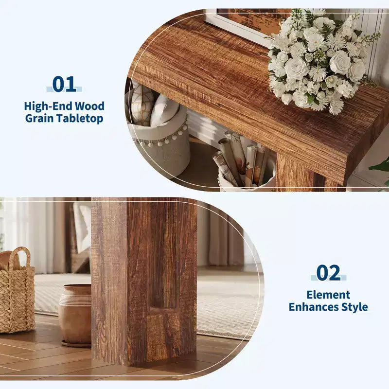 Console étroite et longue de 63 pouces, table d'entrée en bois de style ferme pour couloir, salon, derrière un canapé, table d'appoint industrielle pour une décoration moderne et rustique