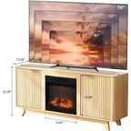 Meuble TV avec cheminée pour téléviseurs jusqu'à 70 pouces, meuble de divertissement cannelé avec chauffage électrique et étagères réglables, chêne