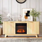 Meuble TV avec cheminée pour téléviseurs jusqu'à 70 pouces, meuble de divertissement cannelé avec chauffage électrique et étagères réglables, chêne