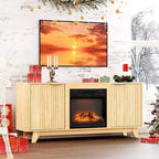 Meuble TV avec cheminée pour téléviseurs jusqu'à 70 pouces, meuble de divertissement cannelé avec chauffage électrique et étagères réglables, chêne