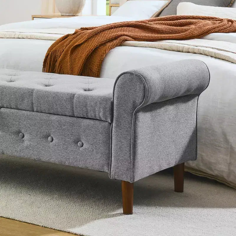Banc Ottoman de Rangement avec Accoudoirs, 157,5 cm l x 56 cm P x 60 cm H, Banc de Rangement Grande Capacité avec Couvercle Basculant à Charnière à Boucle, Repose-Pieds