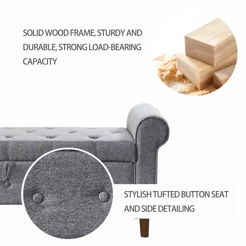 Banc Ottoman de Rangement avec Accoudoirs, 157,5 cm l x 56 cm P x 60 cm H, Banc de Rangement Grande Capacité avec Couvercle Basculant à Charnière à Boucle, Repose-Pieds