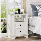 VINGLI 19.7 W Nightstand with Charging Station, White Nightstand with Drawers, Wood Night Stand