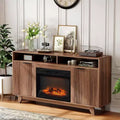 VINGLI Fireplace TV Stand for up to 70 inch TVs, Fluted Entertainment Center with Electric Fireplace Heater & Adjustable Shelves  Open Cabinet