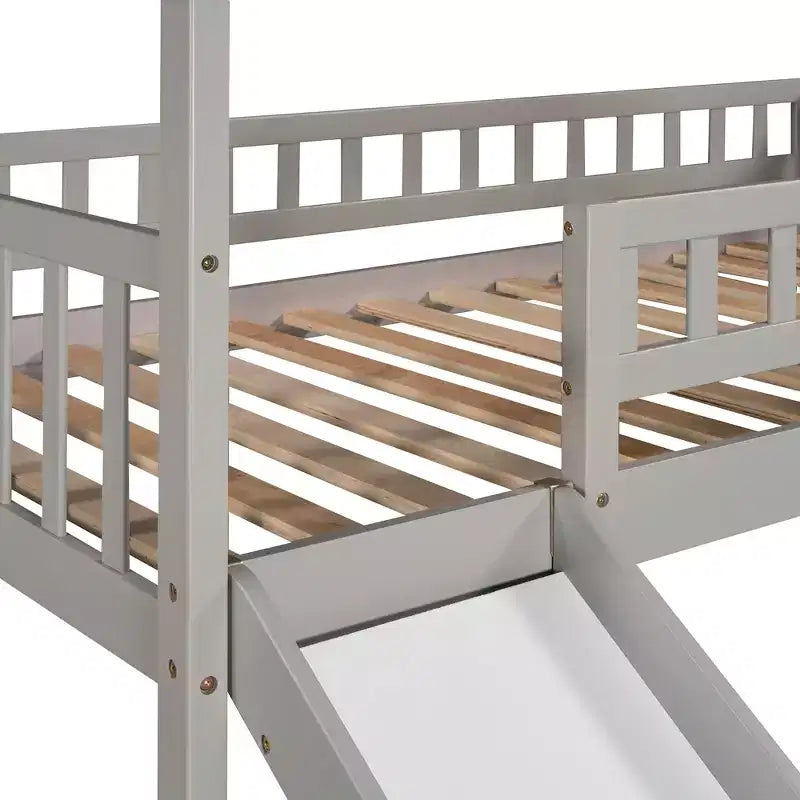 Lit mezzanine cabane pour enfants avec toboggan et tiroirs de rangement, lit en bois pour enfants taille jumeau hauteur basse