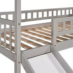 Lit mezzanine cabane pour enfants avec toboggan et tiroirs de rangement, lit en bois pour enfants taille jumeau hauteur basse