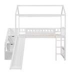 Lit mezzanine cabane pour enfants avec toboggan et tiroirs de rangement, lit en bois pour enfants taille jumeau hauteur basse