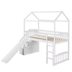 Lit mezzanine cabane pour enfants avec toboggan et tiroirs de rangement, lit en bois pour enfants taille jumeau hauteur basse
