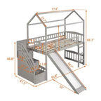 Lit mezzanine cabane pour enfants avec toboggan et tiroirs de rangement, lit en bois pour enfants taille jumeau hauteur basse